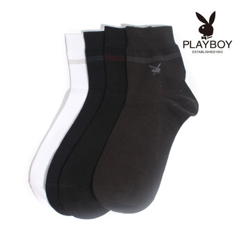 PLAYBOY 花花公子男士精梳棉纯棉提花商务休闲短筒袜子男1100 黑色 均码