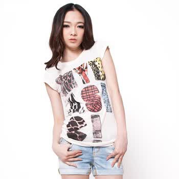 Basic House 百家好 夏装 字母圆领韩版短袖T恤HLTS326C 白色 165/68A/L
