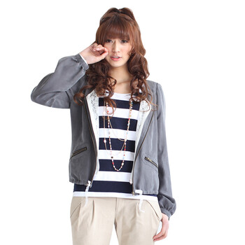 米娜 Mina collection 奢华风休闲拼接蕾丝外套 9A0301 深灰色 L