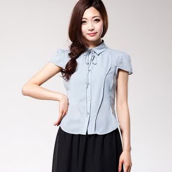 8size 大码女装 夏季新款 翻领纽扣衬衫 时尚短袖衬衫C3 米白 XXXL