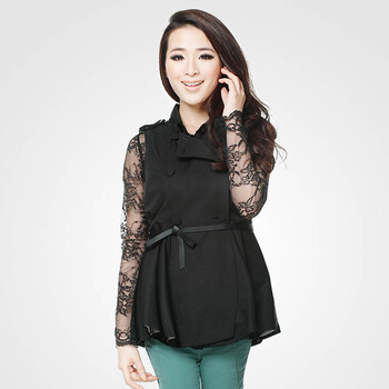 catsalley 新品 2012新款春夏款双排扣女马甲裙 配腰带无袖背心裙 黑色 均码