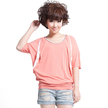 Basic House百家好 夏装 韩版女款时尚休闲T恤HLTS323A 珊瑚色 165/68A/L