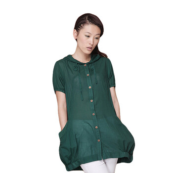 茵曼INMAN 正品2012 女装纯棉短袖衬衫 B10048 绿蓝格 XL