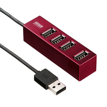 日本SANWA SUPPLY USB-HUB253R 带磁铁可悬挂的高速4口USB2.0集线器 随心放置 支持Window7 红