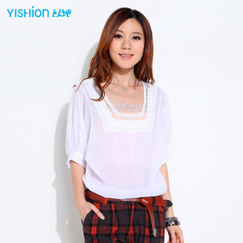以纯 2012夏装新款 女装中袖衬衫12224280 白色 XL