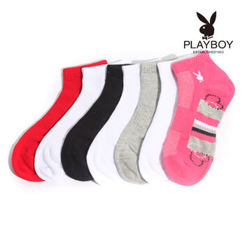 PLAYBOY 花花公子 女精梳棉运动袜2165 白/紫 均码