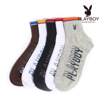PLAYBOY 花花公子 撞色精梳棉弹性男士吸湿透气运动中筒袜2194 白/红 均码