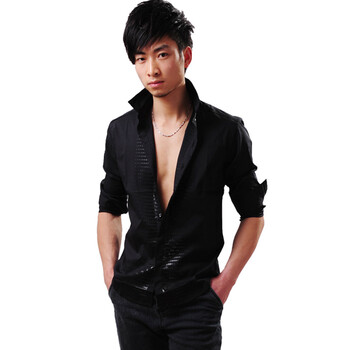 LUIS男装 男士长袖衬衫 时尚修身衬衣 黑色L21MTC106BK 黑色 XXL