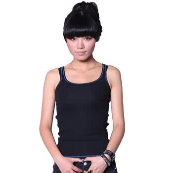 由你由我FUFM女装夏季新款超高弹力/罗纹针织女式纯色吊带打底背心W10MCU001 黑色 S