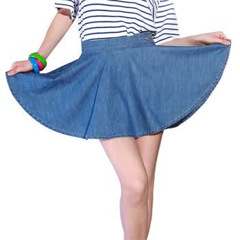右道UDOT夏季新款低腰超短大圆摆侧扣女牛仔蓬蓬裙U269 蓝色 XL