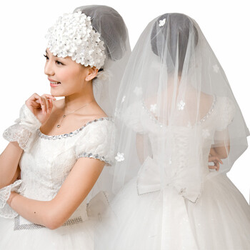 珪瑾guijin新娘结婚婚纱配件独特花朵头纱手套撑群套餐5