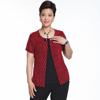 福兆 <em>假两件开衫</em>t恤 中年<em>女装</em>夏季新款妈妈t恤G