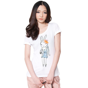 Basic House 百家好 夏装 韩版女式卡通休闲T恤HLTS326H 蓝色 165/68A/L