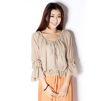 SHOPING PLAN 2012夏装大码女装 灯笼袖宽松雪纺衫 29004 驼色 F