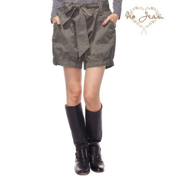 No Jean日系新夏装<em>蝴蝶结</em>灯笼<em>短裤</em> <em>军绿色</em> 2尺