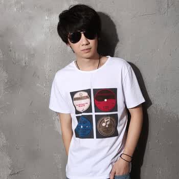 AMH 韩国2012夏装新款男装韩版修身纯色印花圆领短袖T恤NV2100 白色 XL