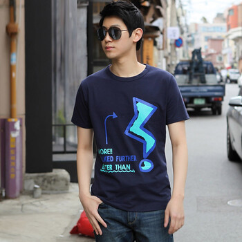 AMH 韩国2012新款夏装男装韩版圆领短袖印花T恤NR2035 藏蓝色 XL