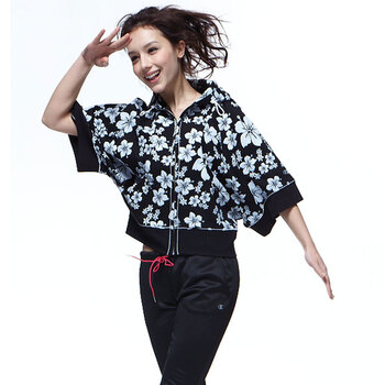 Champion 冠军女式拉链连帽七分袖外套CW-Z1101.C090 黑色 L大号