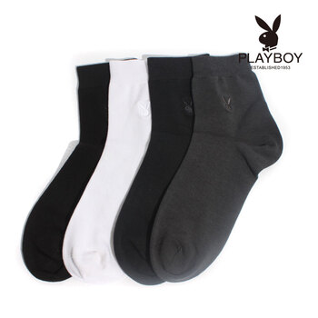 PLAYBOY 花花公子男士牛奶纤维吸湿排汗商务绅士中统筒男袜子2105 黑灰 均码