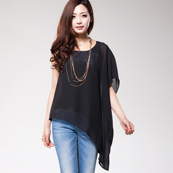 8size 2012春装新款 加大码女装 不对称下摆小衫 雪纺T恤 T5 灰色 XXXL