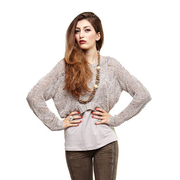 卡玛KAMA 女士前后不对称长袖针织衫两件套