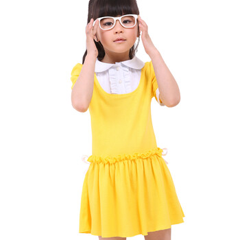 <em>艾伊宝女童</em>时尚可爱短袖<em>连衣裙</em>22Q003 黄色 