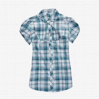 MBSKY蓝色天空夏装新品女款前胸装饰线花色格衬衫15022107 绿色 48