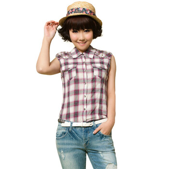 Basic House 百家好 夏装 女款双肩带圆钉休闲衬衫HKBL321E 粉色 165/68A/L