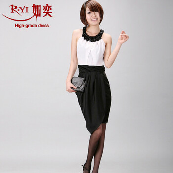 2011春夏装新款如奕白领职业雪纺连衣裙 黑色 XL