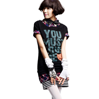 七格格 OTHERMIX 2012夏装新款 黑色字母印花 宽松短袖T恤女装 22A4219 黑色 L