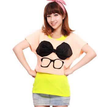 ranzukiy 2012夏装新款 时尚贴布 女式 短袖T恤 两件套WA12619 粉色 L