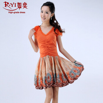 如奕正品 2011新夏 绚丽色彩 修身连衣裙 橙色 M