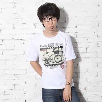 AMH 韩国2012夏装新款韩版男士纯色圆领印花短袖T恤NZ2217 白色 XL