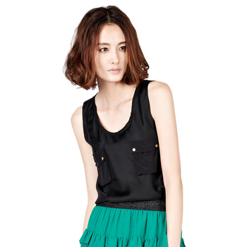 MO&Co.摩安珂 moco 休闲风口袋真丝背心 M112VET21 01黑色 L