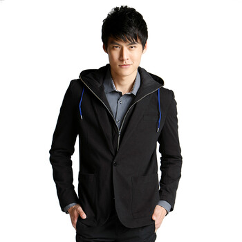 Jack Jones/杰克琼斯 外套 假两件连帽针织西服B(黑)|211108028010 165/88A/XS