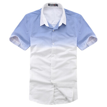 ruaye 新款夏装渐变色时尚休闲修身男式短袖衬衣衫R22C01 蓝色 XXL/185
