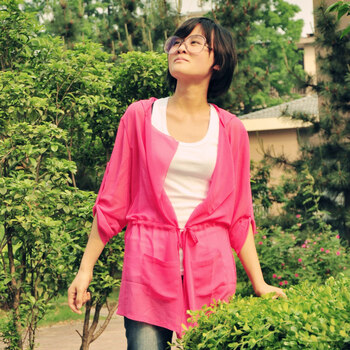 简佧 2012新款夏季雪纺长袖透明防晒衫空调衫纯色卫衣百搭小开衫1205 桃红 均码