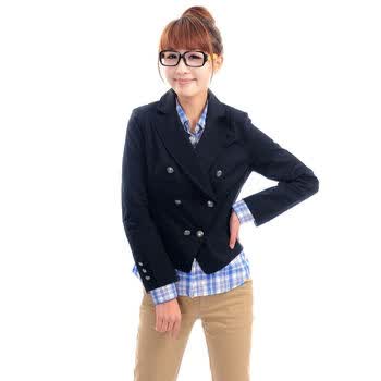 MBSKY蓝色天空春装新品女款修身翘边时尚西服15521101 黑色 48