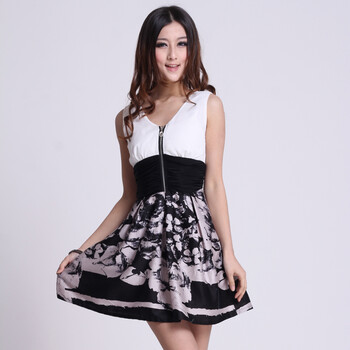 如奕 2012夏 新款 女 无袖 修身 雪纺连衣裙 白色 XL
