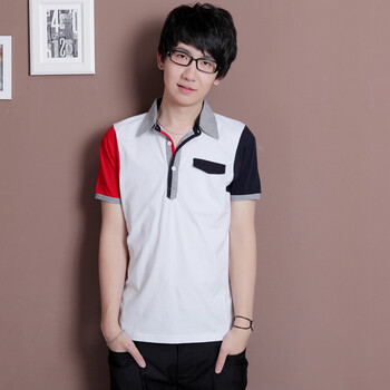 AMH 韩国2012夏新款男士韩版翻领拼色短袖T恤OJ2075 白色 XL