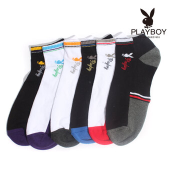PLAYBOY 花花公子 精梳纯棉时尚撞色休闲运动袜男短筒袜子2179 白/深花灰 均码