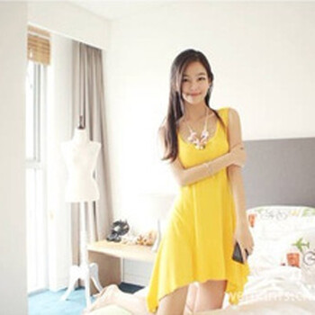 SOOBEST 韩版新款纯棉无袖连衣裙 春夏女装性感夜店气质背心裙子691577 黄色 均码