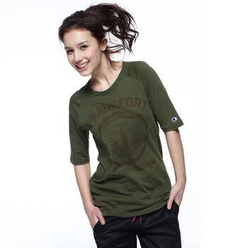 Champion 冠军女式圆领插肩短袖T恤CW-Z318 军绿 L大号