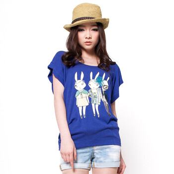 Basic House 百家好夏装 兔子图案休闲T恤HLTS326J 紫色 165/68A/L