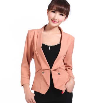 qiustyle21012新款春夏季女韩版修身小西服小西装 皮粉色 M 浪漫粉 XXL