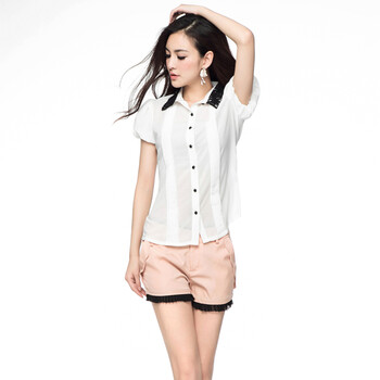 秋水伊人2012夏季新款淑女气质小翻领上衣622306153 本白 XL