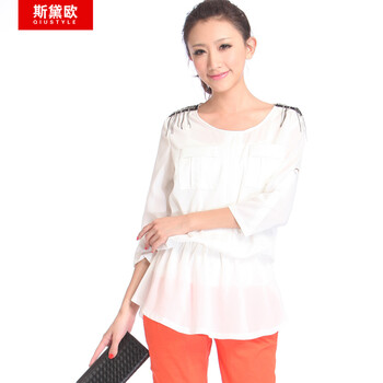 qiustyle新款夏淑女宽松雪纺衫褶皱大码衬衫11111 亮白色 XL