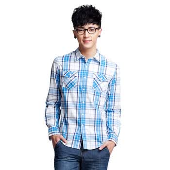 唐狮男格仔长袖衬衫112111015004 孔雀蓝 XXL
