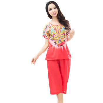 派邦奴 花丛丽影春夏款女士时尚蝴蝶花短袖家居服套装/礼盒 17333 大红 XL