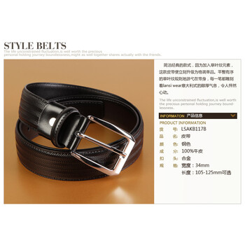浪氏威尔lansiwear2012新款 商务针扣印花皮带男士皮带纯牛皮腰带皮带LSAKB117B 钢色 125